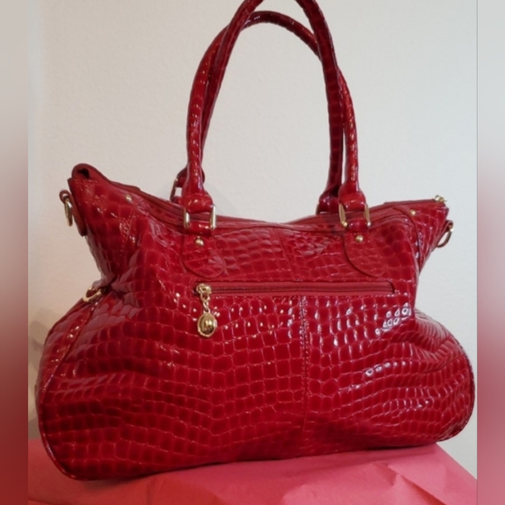 195◼️BURGUNDY CROCODILE-EMBOSSED SATCHEL